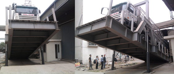 Bàn nâng xe container nhập Malt cho nhà máy Bia