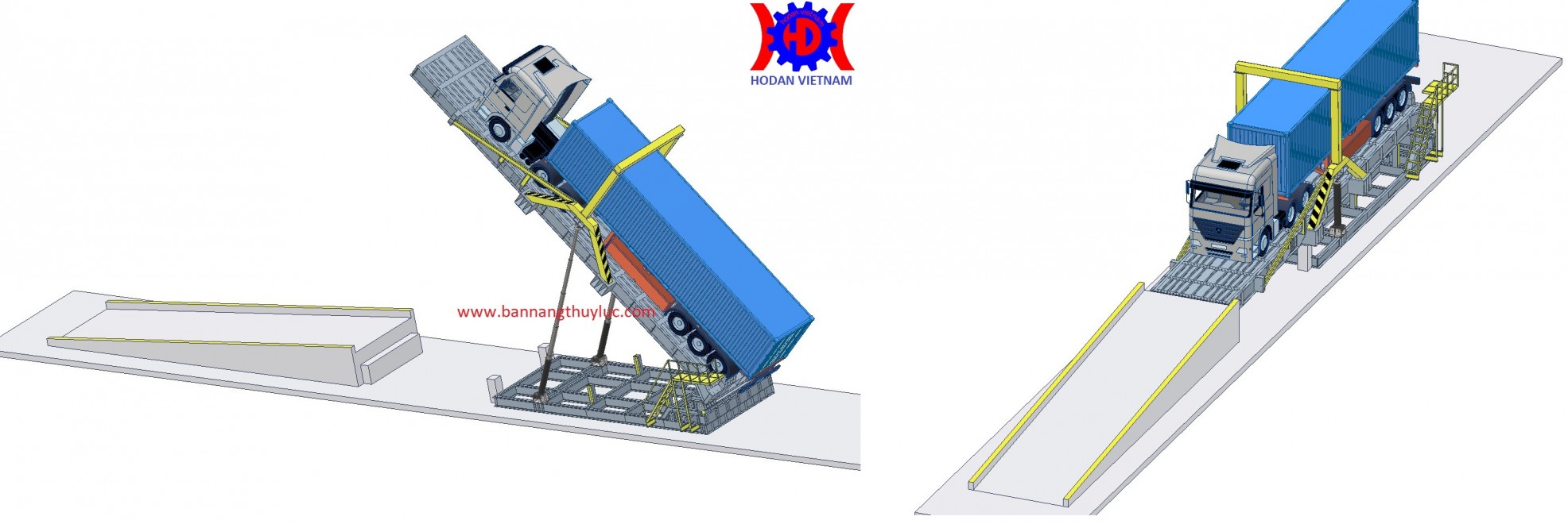 Bàn nâng xe container đổ cát hệ cố định