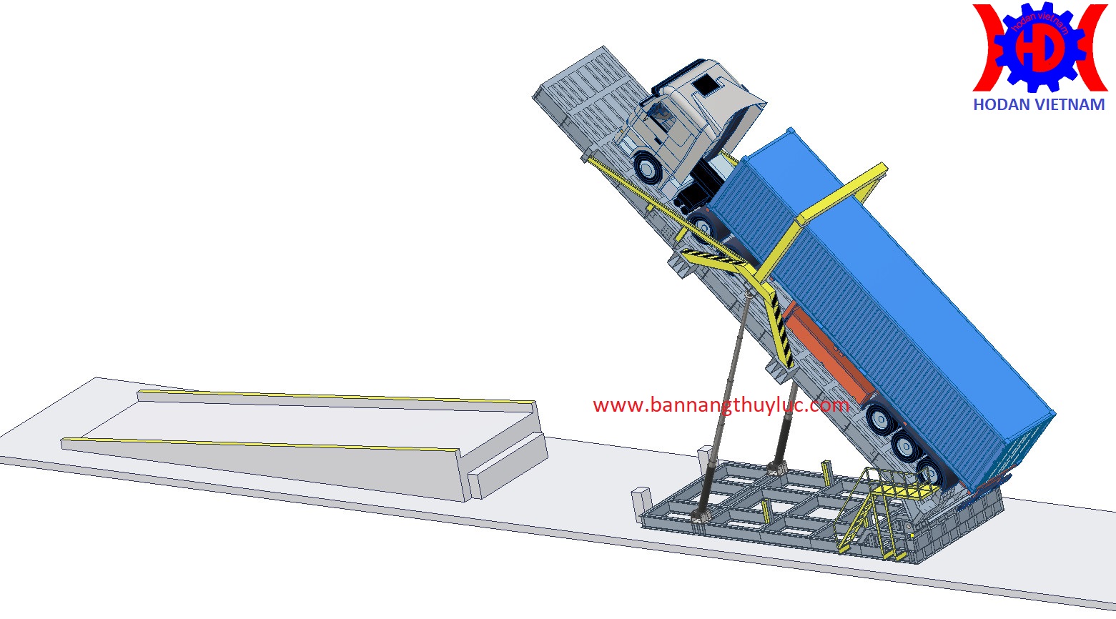 Bàn nâng xe container đổ cát 140 tấn