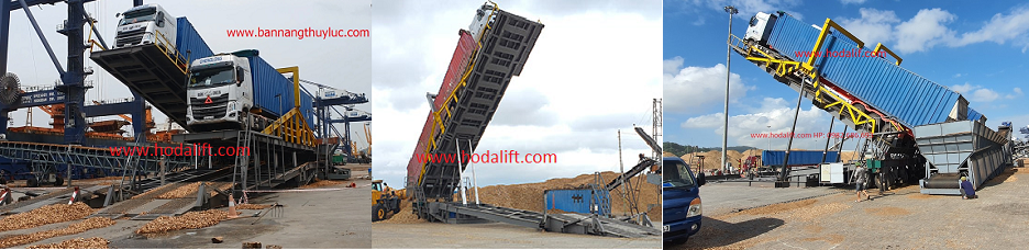 Hydraulic container unloading woodschip materials